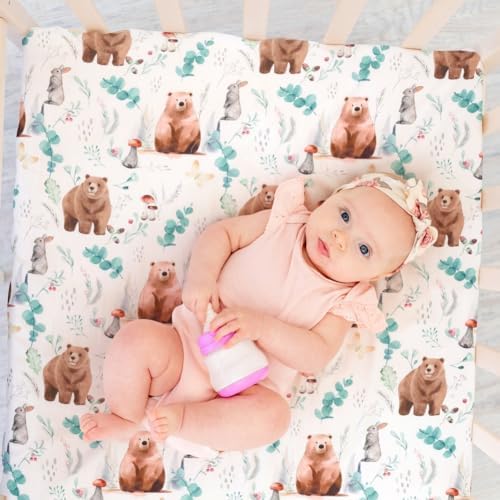 4 Pack Woodland Forest Animals Wood Neutral Unisex Fitted Baby Crib Sheets Set - Image 3
