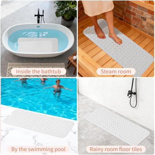 Anti-Slip Bathtub Shower Mat 40×16 Inch Opaque White - Image 6
