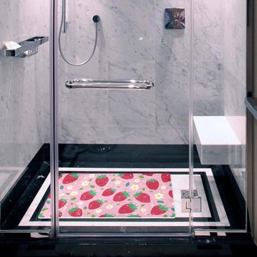 Bathtub Mat Non Slip 26.8x15.1In, Strawberries Daisy Bath Mat - Image 6