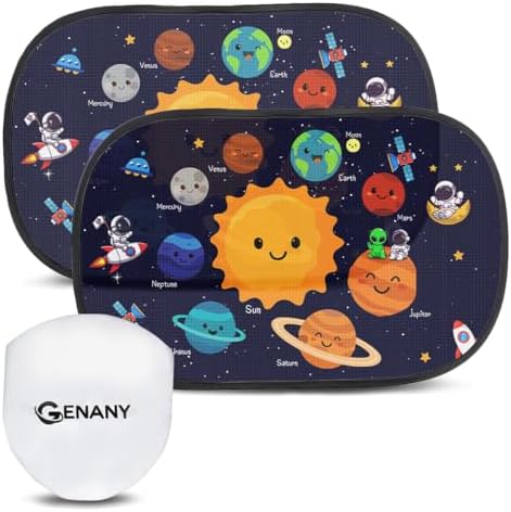GENANY Space Planet Car Side Window Sun Shades 2 Piece 21 x 14 Inch by GENANY