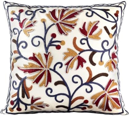 Embroidered Throw Pillow Cover, 20x20 Inch, Fall Floral by Kokaaee