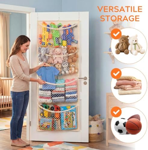 Wide Over The Door Stuffed Animal Storage, Cotton Toy Organizer - Image 5