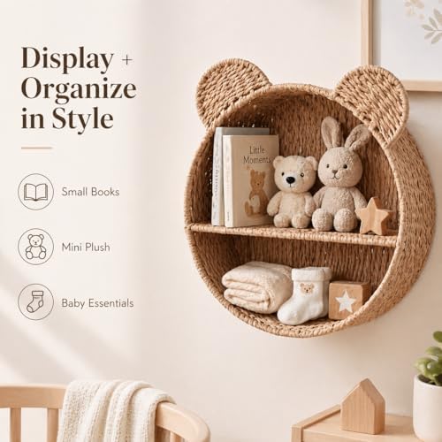 Teddy Bear Shelf, Nursery Shelves, Paper Rope Hanging Basket - Image 3