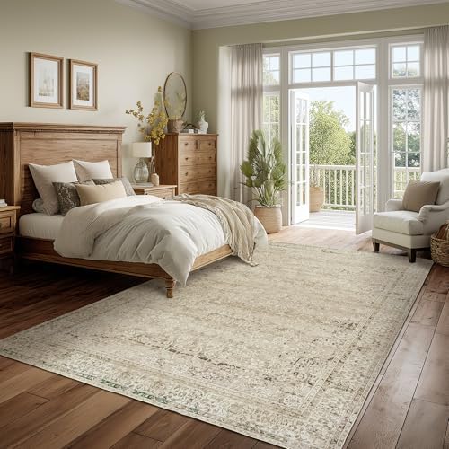 Boho Cream Area Rugs 6x9 for Bedroom Floral Neutral Rug Washable Non Slip - Image 2