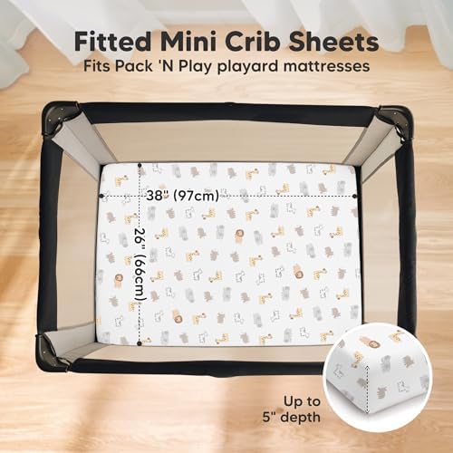 2 Pack and Play Sheets, Waterproof Mini Crib Sheet Fitted 38x26 - Image 3