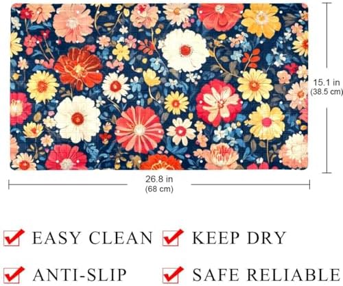 Bathtub Mat Non Slip 26.8x15.1In, Colorful Flower Bath Mat - Image 4