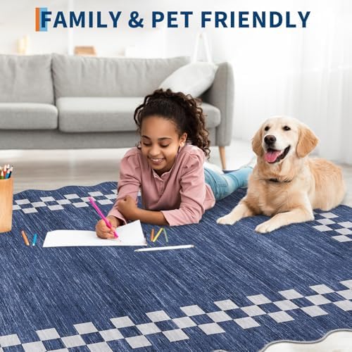 GarveeHome Washable Runner Rug 2x10 Modern Bordered Hallway Checkered Rugs - Image 4