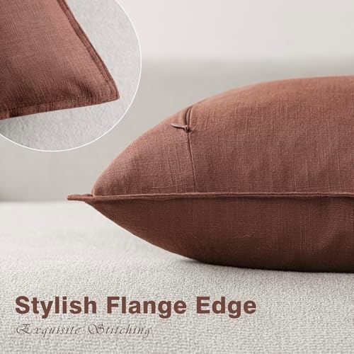 Foindtower Linen Solid Decorative Throw Pillow Covers 18x18 Inch Rust Red - Image 2
