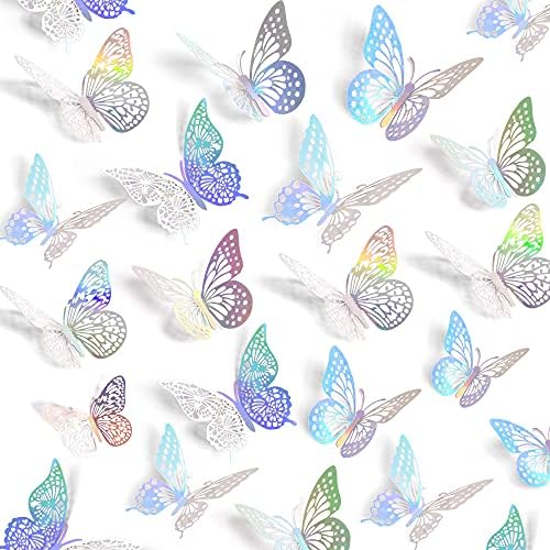 SAOROPEB 3D Butterfly Wall Decor 48 Pcs Laser Butterfly Birthday Decoration by SAOROPEB