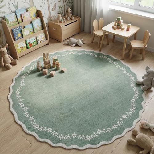 GarveeHome Round Rugs 6ft Scalloped Washable Circle Rug - Image 2