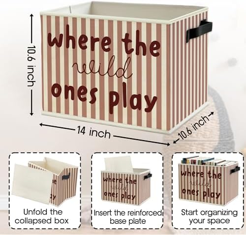 Red Stripe Boho Classroom Storage Bins Box - Image 6