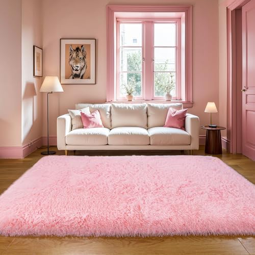 KICHOWUA 5x8 Thick Pink Fluffy Shag Rug by KICHOWUA