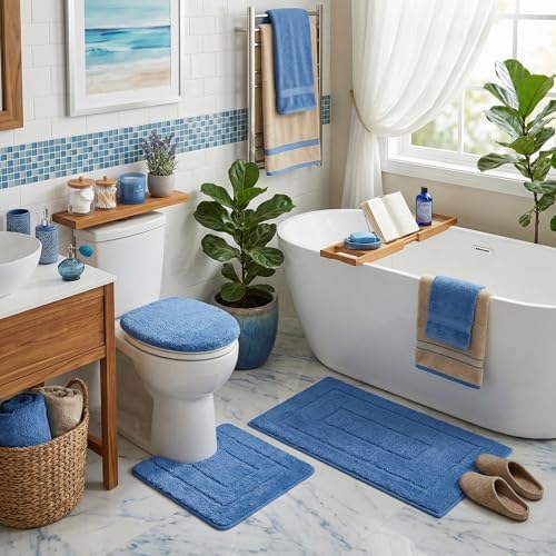 GRANNY SAYS Blue Bathroom Rugs Set 3 Piece, Soft Microfiber Bath Mats - Image 6