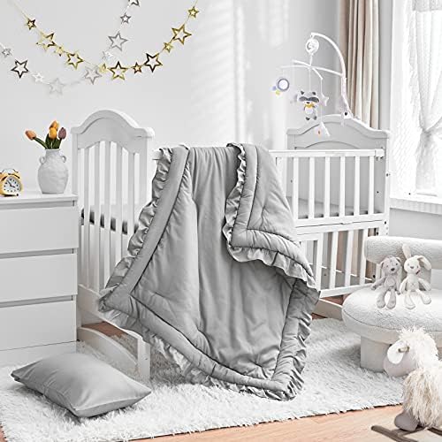 3 Pieces Crib Bedding Set Baby Ruffle Quilted Comforter by Uozzi+Bedding