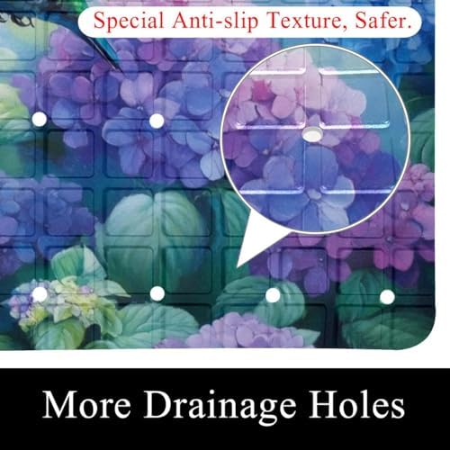 Shower Mat Non Slip 26.8 x 15.1 Inches, Hummingbird Hydrangea Floral Bathtub - Image 2