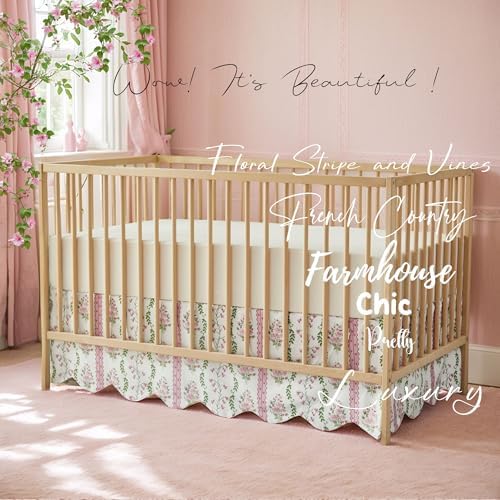 Brandream Scallop Edge Crib Skirt Organic Cotton Toddler Bedskirt Floral - Image 4