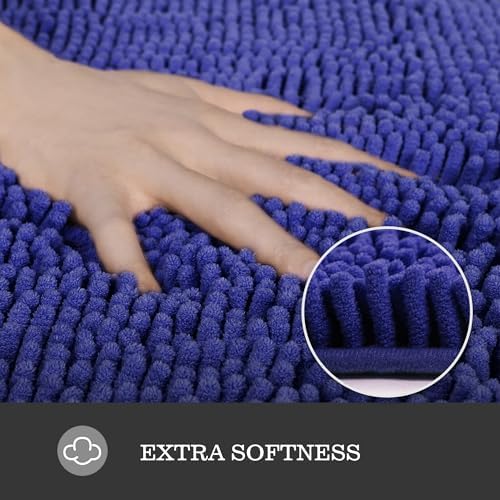 Yeaban Chenille Royal Blue Bathroom Rug 26"x44", Non-Slip Rubber Backing - Image 2