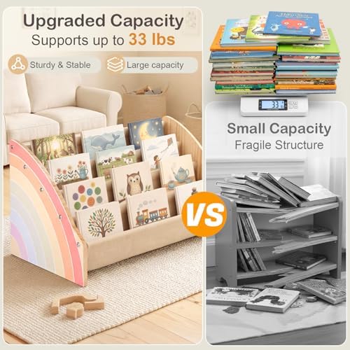 Toddler Bookshelf 4 Tier Solid Wood Montessori Nursery Book Organizer Kids - Image 4