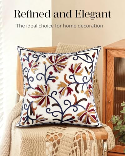 Embroidered Throw Pillow Cover, 18x18 Inch, Fall Floral - Image 5