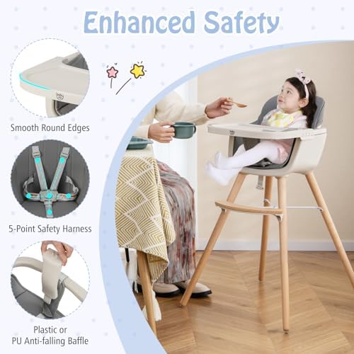 BABY JOY Baby High Chair, 3-in-1 Convertible Wooden Highchair - Image 4