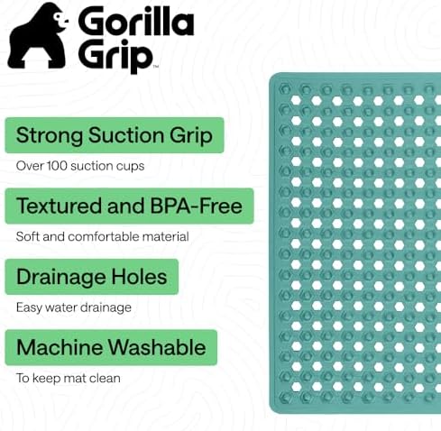 GORILLA GRIP Square Shower Stall Mat, Bathtub Floor Mat, 21x21 Turquoise - Image 2