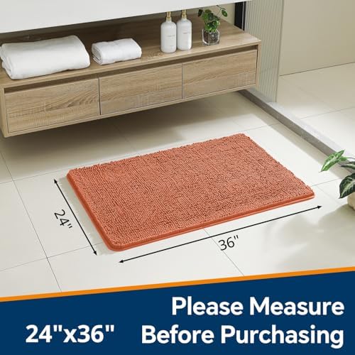 Chenille Bathroom Rug 24"x36" Coral, Non-Slip Plush Bath Mat - Image 2
