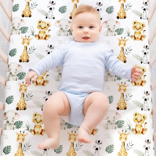 4 Pack Safari Jungle Animals Neutral Unisex Fitted Nursery Baby Sheets Set - Image 3