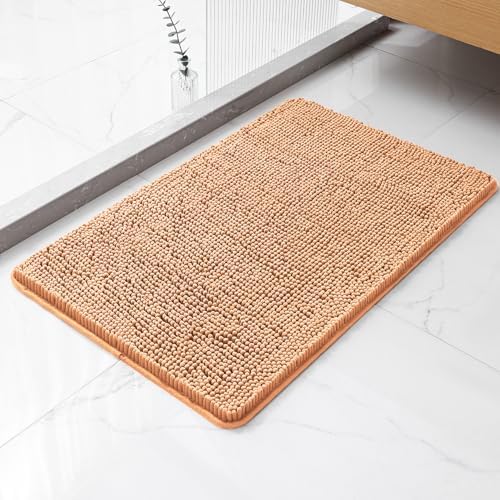 Chenille Bathroom Rug 20"x32" Peach, Non-Slip Plush Bath Mat by Kildoss