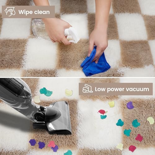 Super Soft Rug for Bedroom, 5x7 Ft Beige and White Area Rug Classic Checkered - Image 3