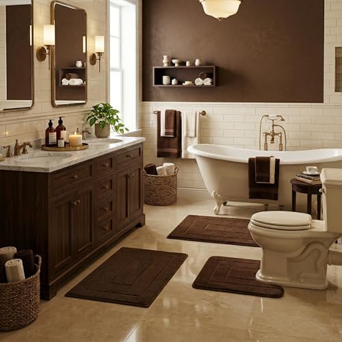 GRANNY SAYS Brown Bathroom Rugs Set 3 Piece, Soft Microfiber Bath Mats - Image 3
