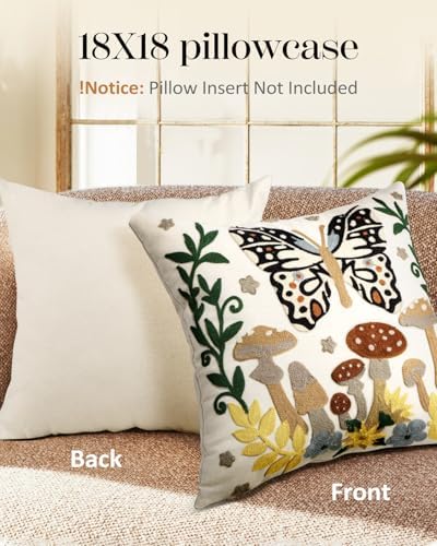 Embroidered Throw Pillow Cover, 18x18 Inch, Butterfly Moon - Image 4