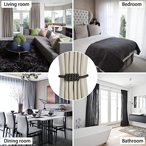 BEL AVENIR Magnetic Curtain Tiebacks 4 Pack Hand-Woven Curtain Ties - Image 5