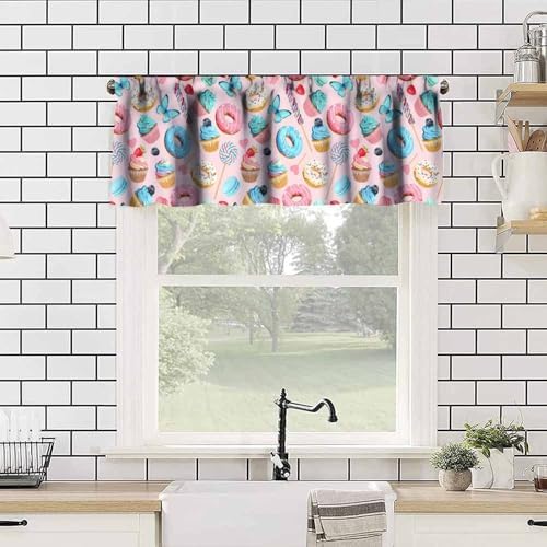 Sweet Food Valances Curtain Cupcakes Donuts Blue Butterfly Pattern Window - Image 4