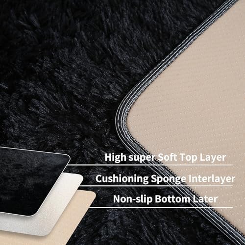Black Fluffy Shag Rug 2x6 - Image 6