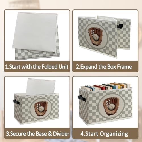 Vintage Gray Checkered Baseball Glove Foldable Storage Box - Image 5