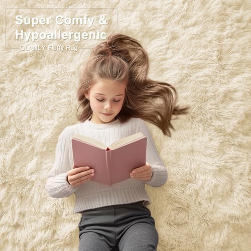 OLANLY 3x5 Machine Washable Small Bedside Rug, Soft Fluffy Shaggy Rugs - Image 6