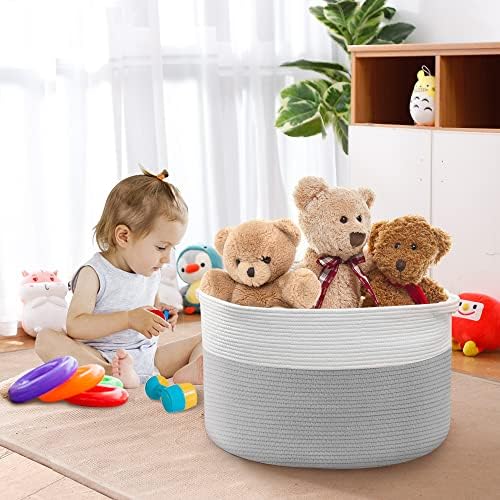 MEGASKET XXXL Large Cotton Rope Storage Bin, Woven Baby Kids Toy Storage Bin Box - Image 4