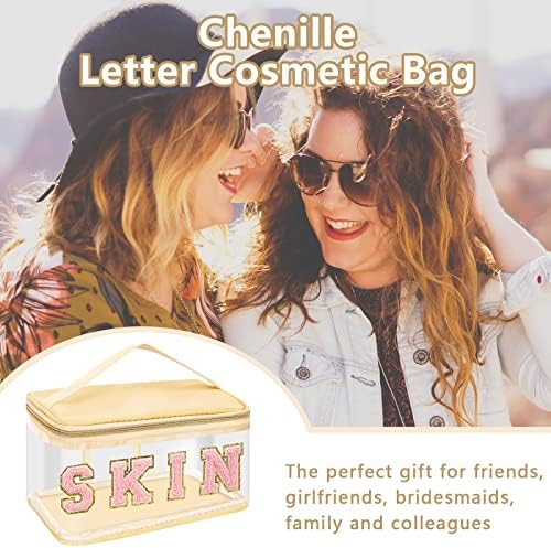 Iqimott Preppy Clear Makeup Bag Skin Pouch, Chenille Letter Cosmetic Bag - Image 5