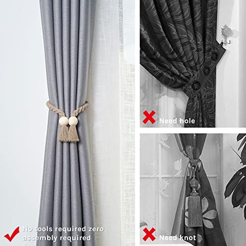 NICEEC 6 Pack Wooden Ball Magnetic Curtain Tiebacks Boho Home Decor Drape Tie - Image 2