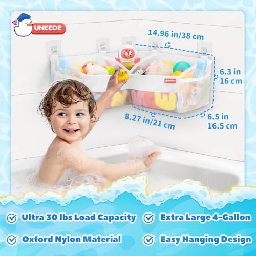 UNEEDE Bath Toy Storage 3 Compartment Corner Bath Toy Storage Organizer - Image 2