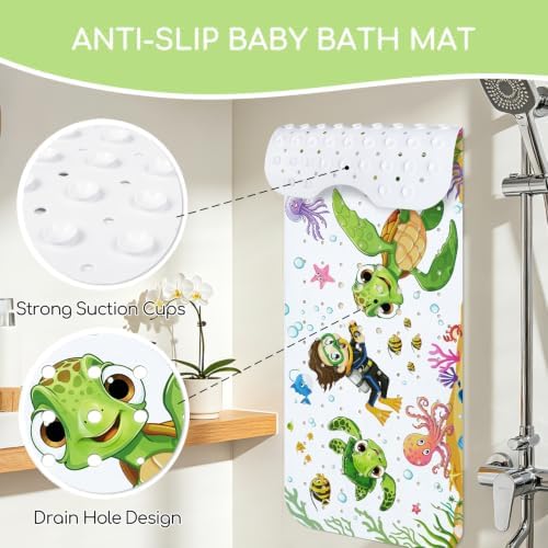 Baby Bathtub Mat Non Slip, Machine Washable, Sea Turtle - Image 4