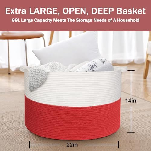 MEGASKET Large Red Baskets for Storage, 22x14 Wicker Woven Storage Basket - Image 3