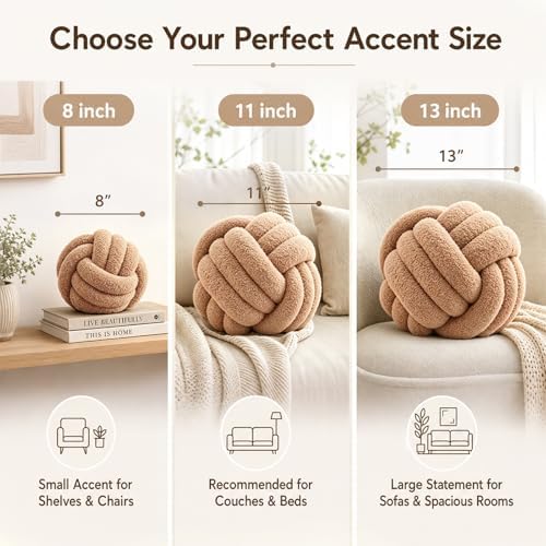 Petrella Khaki Knot Pillow Ball, 11 Inch Round Decorative Pillow - Image 2