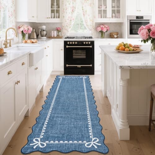 GarveeHome Scalloped Hallway Runner Rug 2.5x8 Non Slip Dark Blue Rugs by GarveeHome