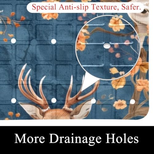 Bathtub Mat Non Slip 26.8x15.1In, Deers Florals Vintage Bath Mat - Image 2