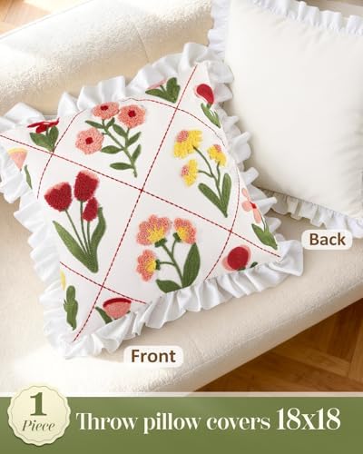 Embroidered Throw Pillow Cover, 18x18 Inch, Ruffle Floral - Image 4