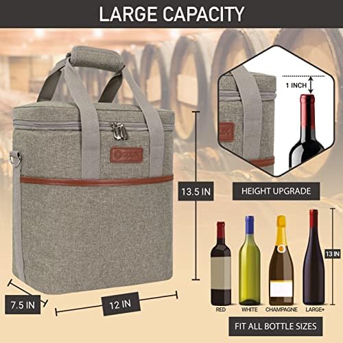 opux Insulated Wine Cooler Bag, Leakproof 6 Bottle Wine Tote Carrier - Image 3