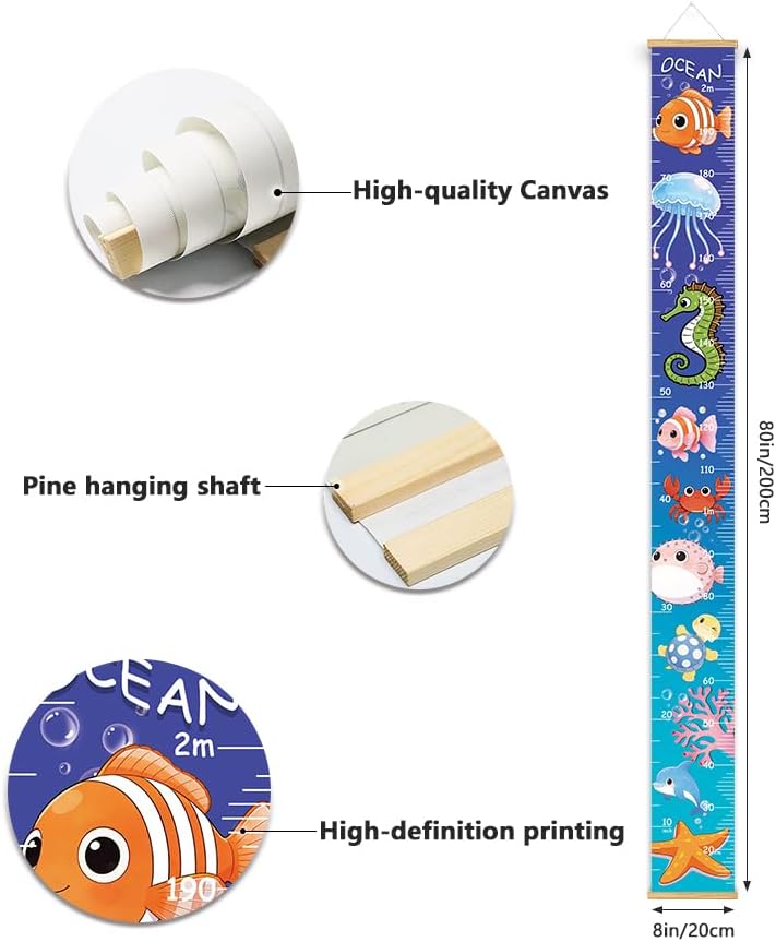 Canvas Baby Kids Growth Chart, Ocean Height Measurement Wall Hanging - Image 3