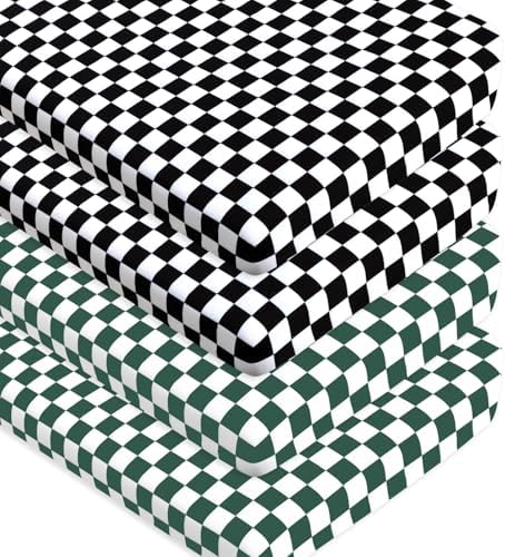 4 Pack Checkered Plaid Crib Sheets Neutral Breathable Buffalo Check Fitted Baby by Jola%27s+House