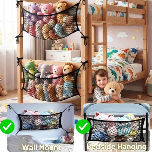 Stuffed Animal Storage Net for Kids, 2 Pack Bedside Toy Organizer Net - Image 4
